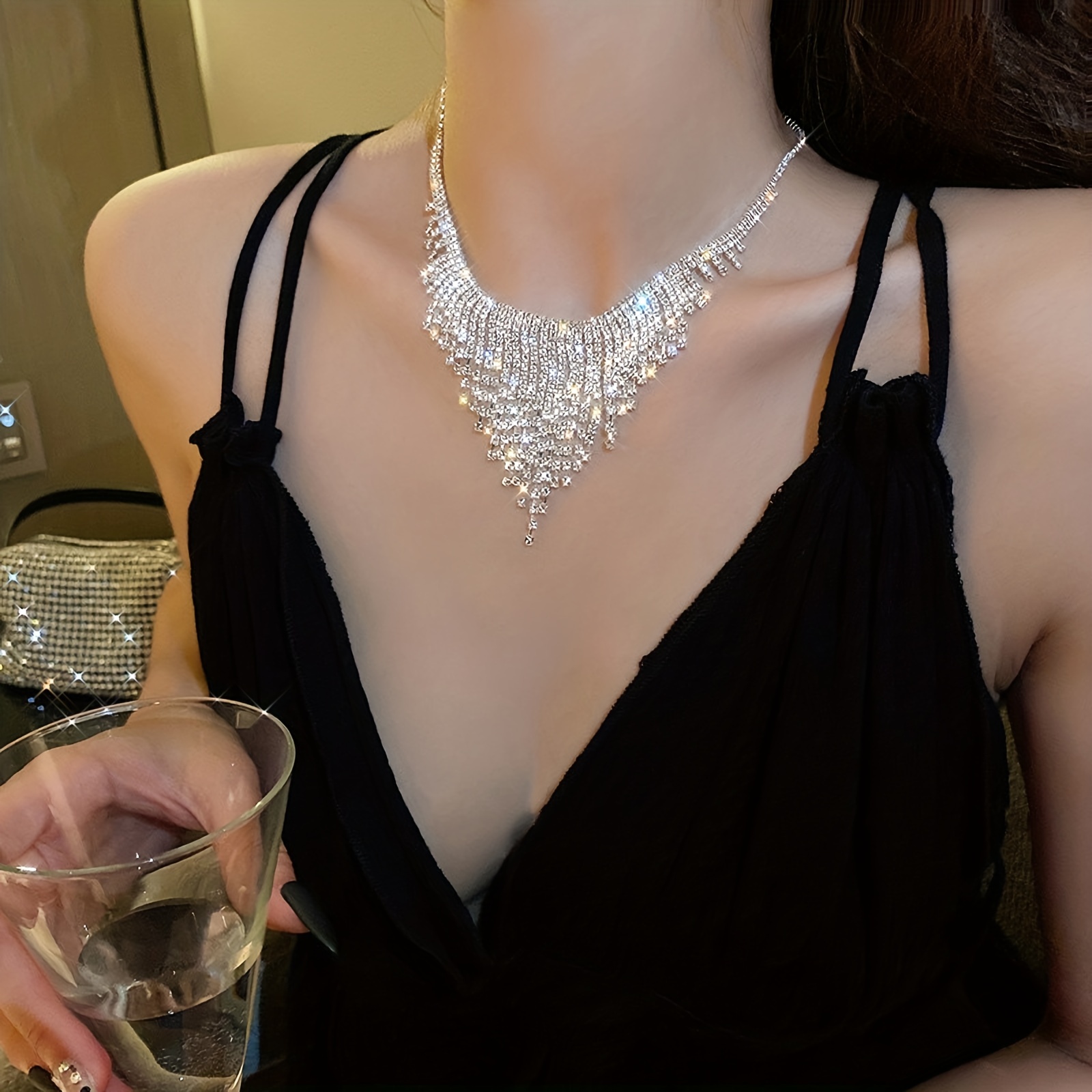 Collier De Déclaration En Strass De Personnalité Exagérée, Design De Luxe, Collier À Bavoir, Ornement De Banquet détails 3