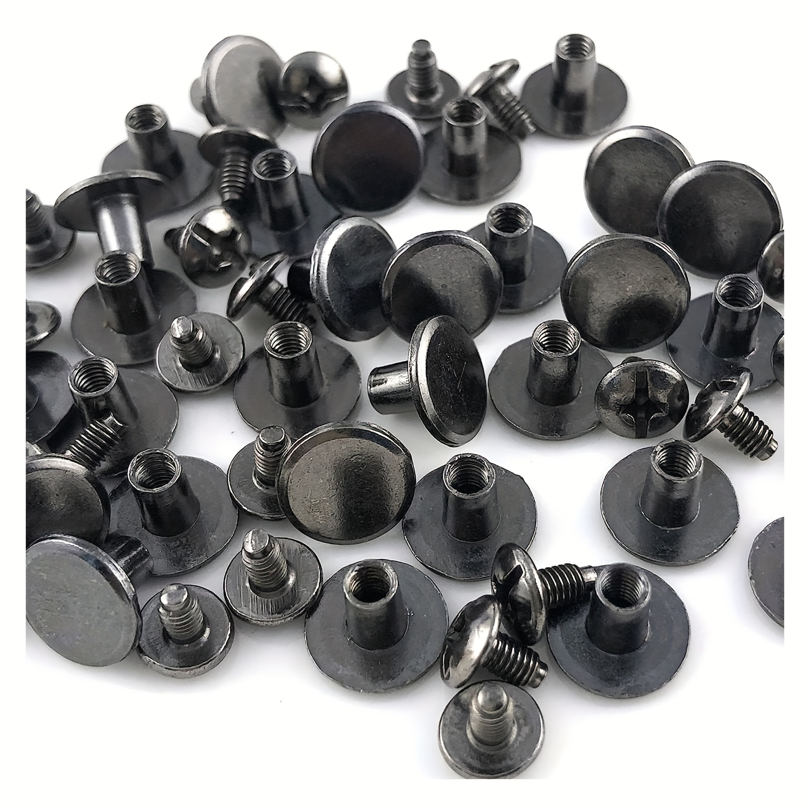 90 Sets Chicago Screws Assorted Kit 6 Sizes of Round Flat Head Leather  Rivets Metal Screw Studs for DIY Leather Craft and Bookbinding (M5 X 4 5 6  8 10 12) (Black)