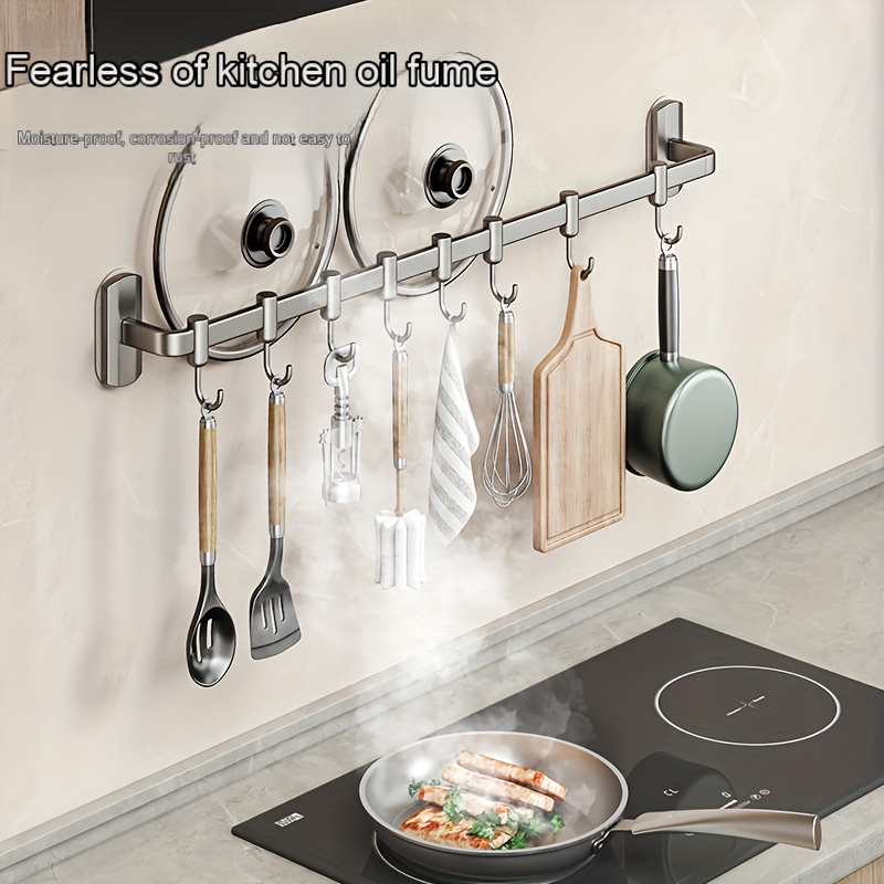 Wall Mounted Kitchen Hook Rack No-Punching Wall Hangers Rail Kitchen  Utensils Rack Spoon Shovel Chopping Board Storage Rack