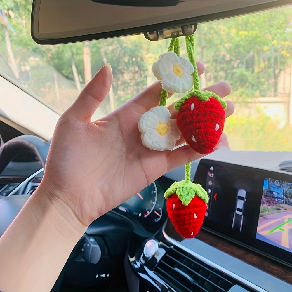 Cute Strawberry Flower Keychain Crochet Key Chain Ring Purse Bag Backpack Charm Car Rearview Pendant Home Decoration Accessories Christmas Gift,Temu