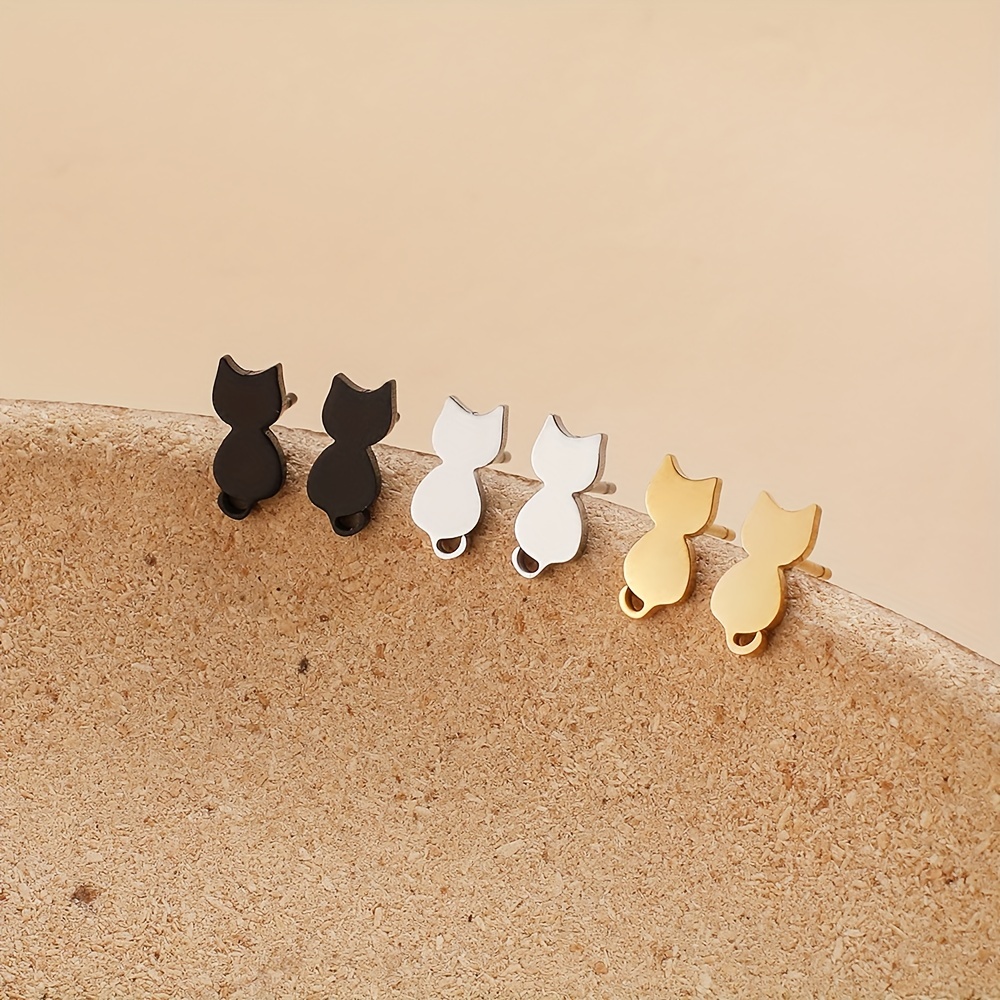 

Cute Cat Shaped Stud Earrings For Women Girls 18k Gold Plated Lightweight Female Ear Accessories For Daily Wear 3 Color Available