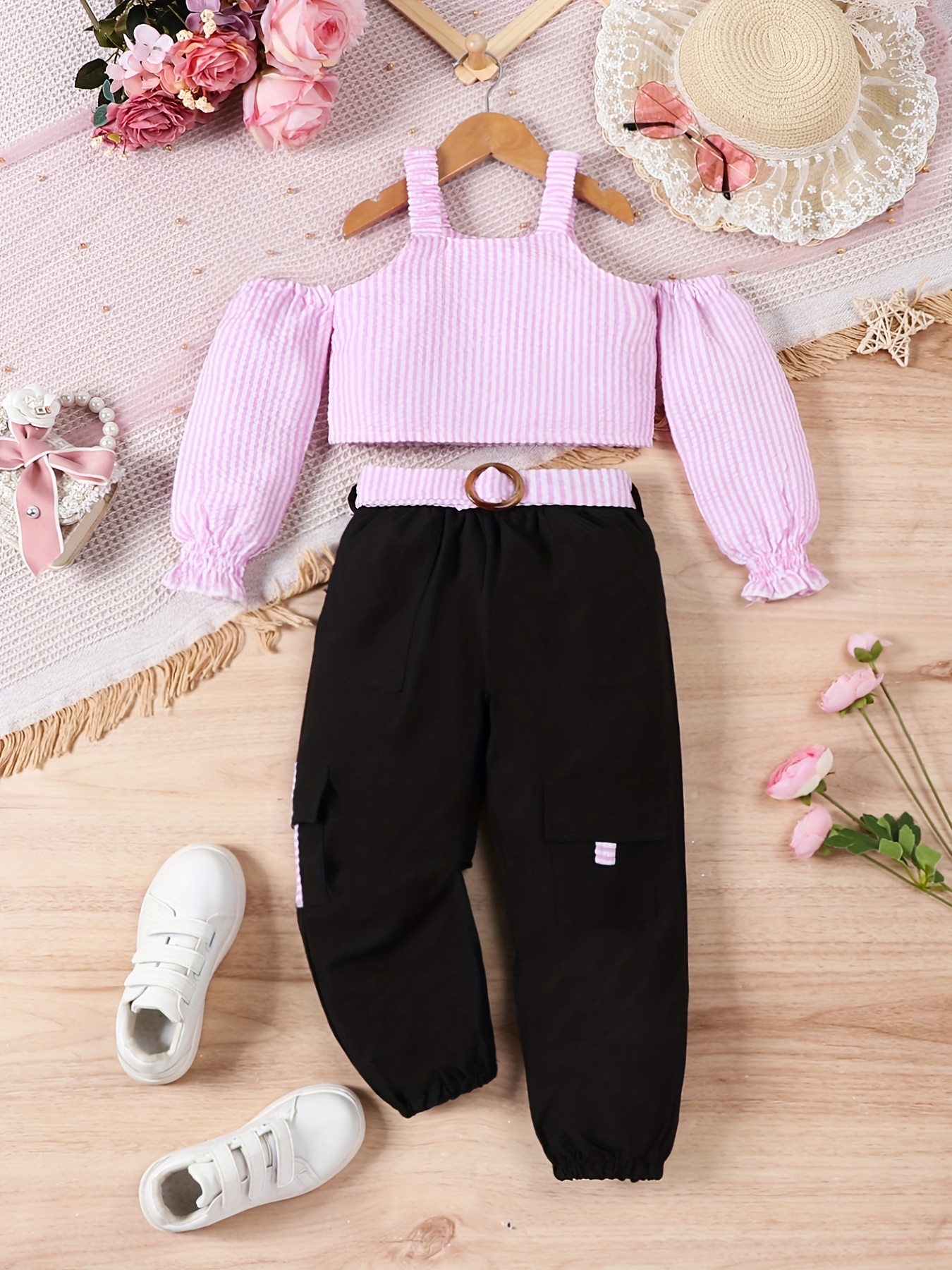 Baby Pink Cotton Shirred Tie Sleeve Crop Top