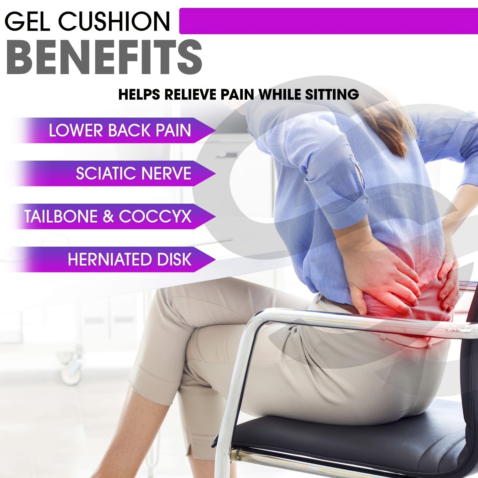 TPE Back Support Gel Grid Purple Tailbone Sciatica Pain Relief Seat Cushion  - China Purple Seat Cushion and Gel Seat Cushion price