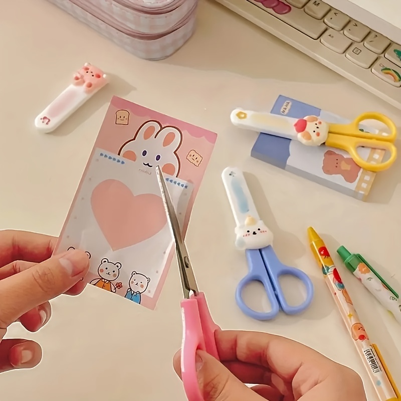 Cartoon Kids Portable Safety Scissors with spring Paper Cutting