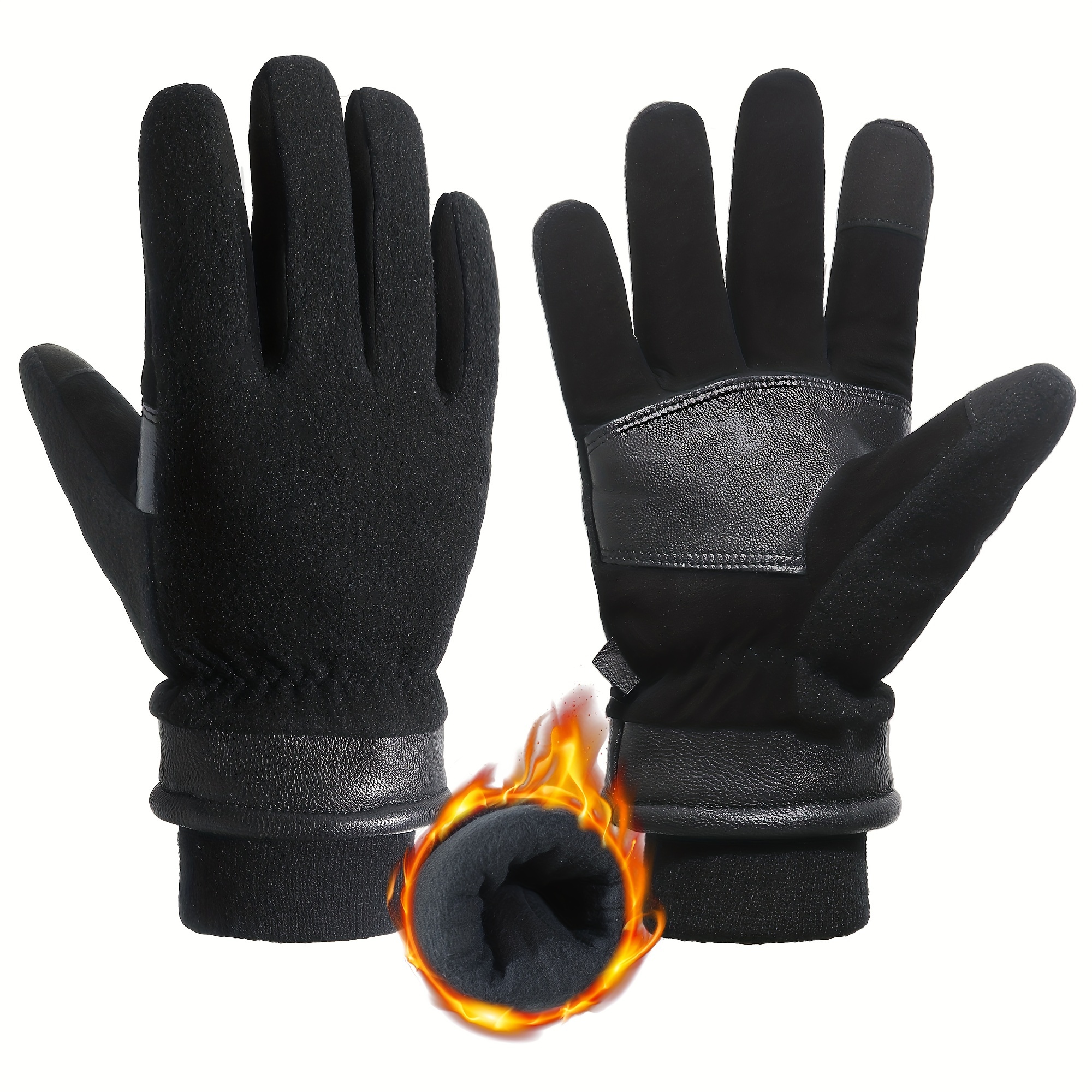 Guantes de cuero para hombre, forro de lana cálida, guantes negros para  pantalla táctil (color negro, tamaño: XL)