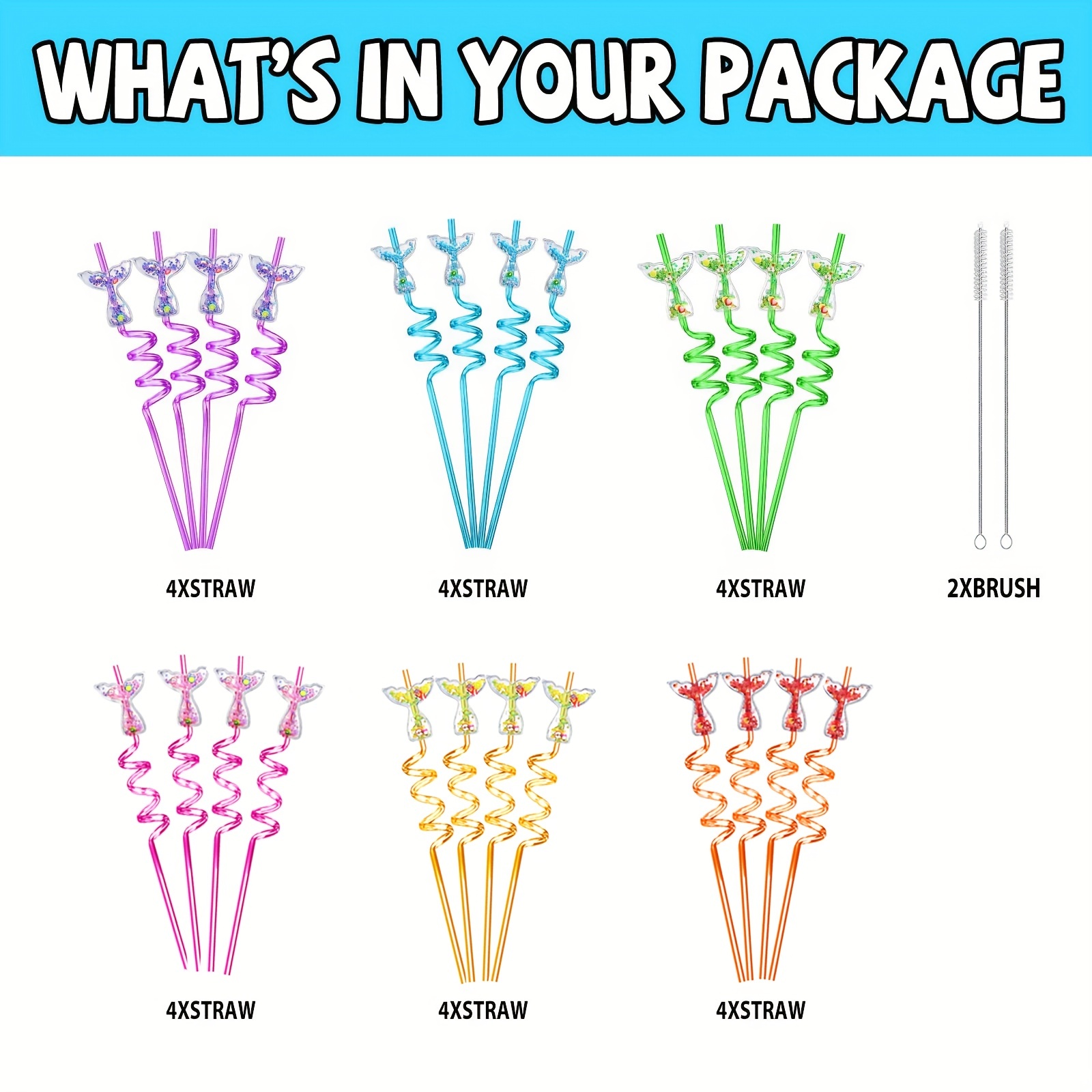 24pcs Straw, Mermaid Straw With Brush, Reusable Straw For Milk Water  Drinking, Straws For Family Gatherings, Birthday Parties, Themed Parties,  Decorat