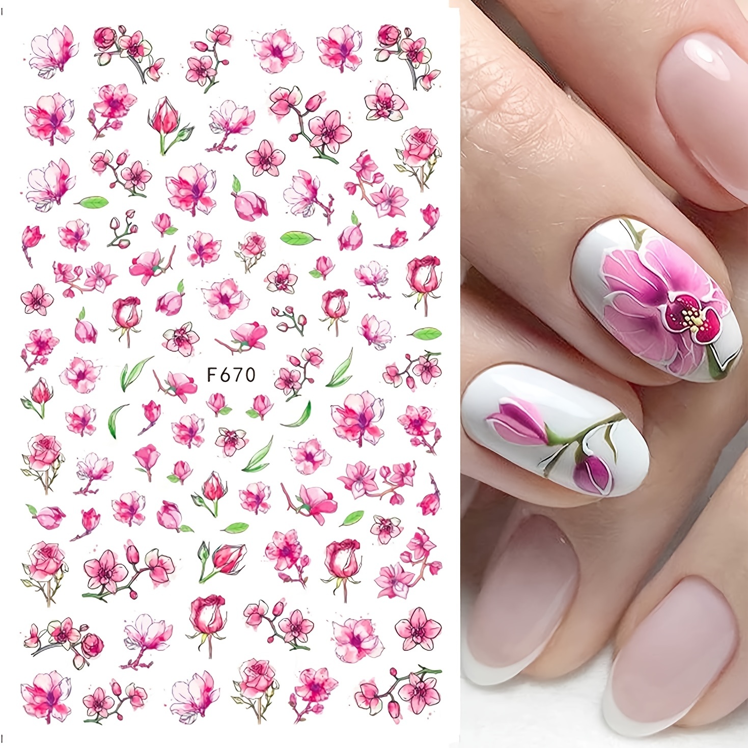 Flower Nail Art Stickers Decals 4 Sheets White Cherry Blossoms Nail Art  Supplies 3D Self-Adhesive Nail Decorations Accessories DIY Acrylic Nail Art