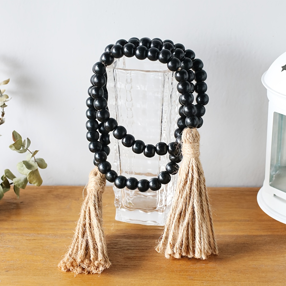 Black Wood Bead Garland, Black Farmhouse Beads, Black