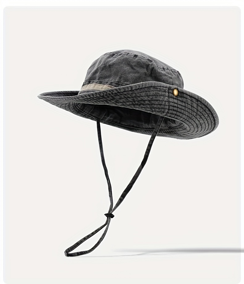 BIBABLYKE Outdoor Bucket Hat with Adjustable Chin Rope Frayed Edge