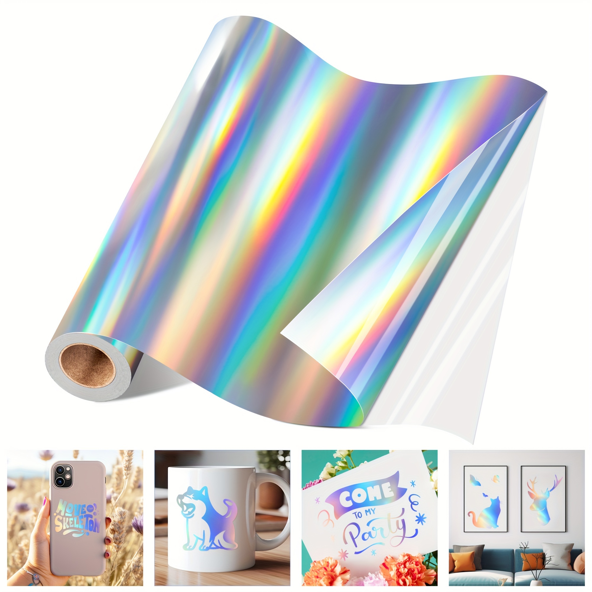 

1pc Holographic Silvery Permanent Vinyl, 12"*6ft Adhesive Vinyl Roll For All Cutting Machine, Cricut, Silhouette, Cameo Cutters, Home Outdoor Waterproof Diy Craft Decor, Car Decals, Wall Stickers