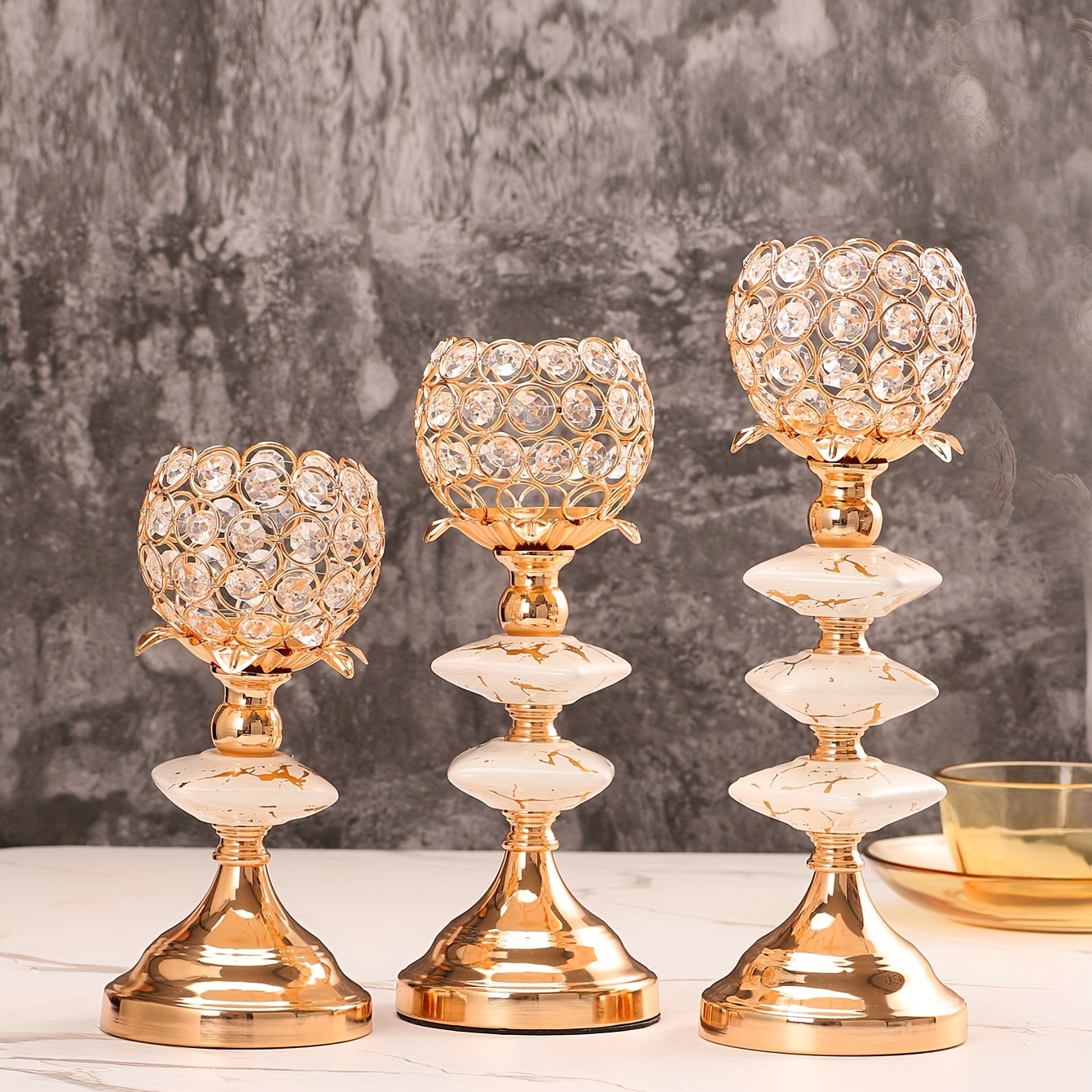 Portavelas de cristal para velas de pilar, juego de 3 portavelas de té,  alto y transparente para centro de mesa, soporte de velas flotante para