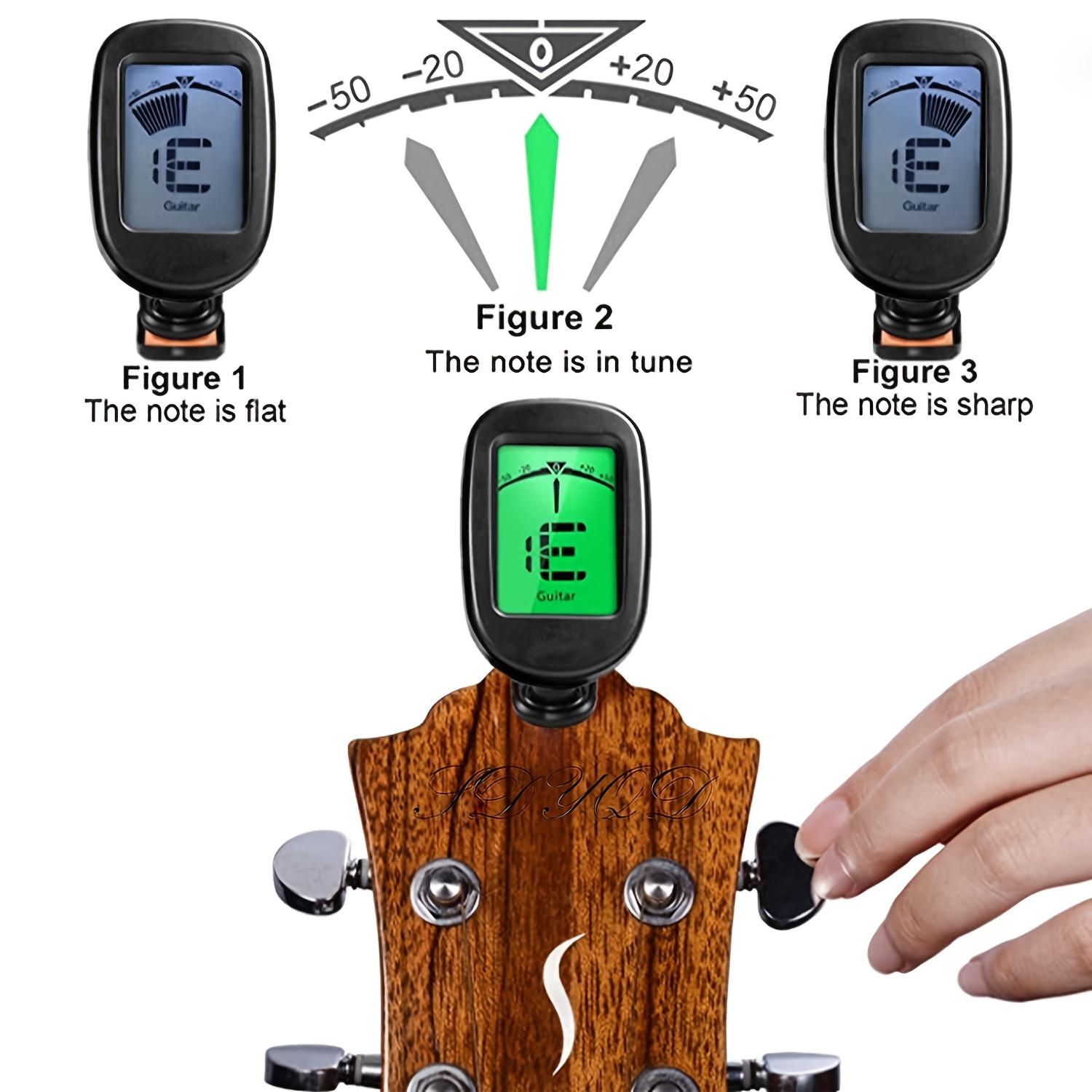 Clip On Guitar Tuner 2 Pack For All Instruments, Acoustic/Electric Guitar,  Ukulele, Bass, Violin, Banjo, Large Clear Lcd Display For Guitar Tuner,  Chromatic Tuner, 8 Pack Guitar Picks Included