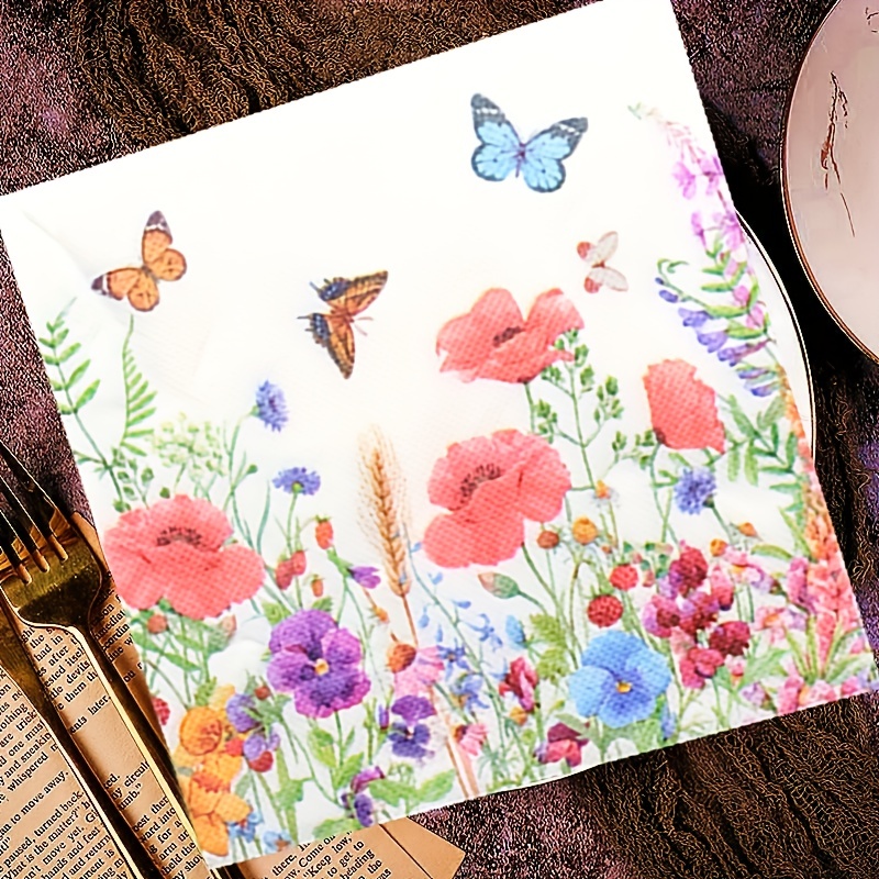 Decorative Paper napkins of butterfly in the poppy field