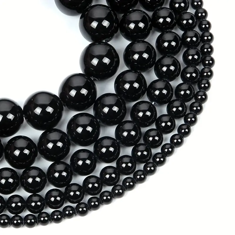 Black Gemstone Natural Stone Beads Bright Glossy Round - Temu