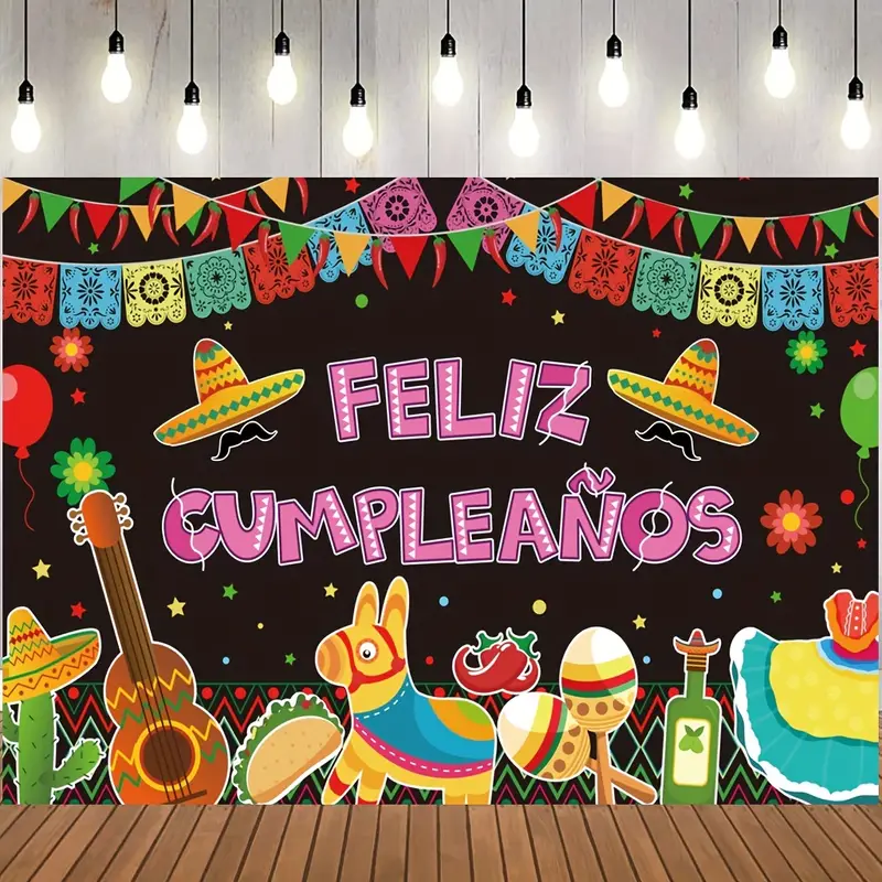 1pc Fondo Feliz Cumpleaños Fiesta Mexicana 5x3ft Suministros - Temu