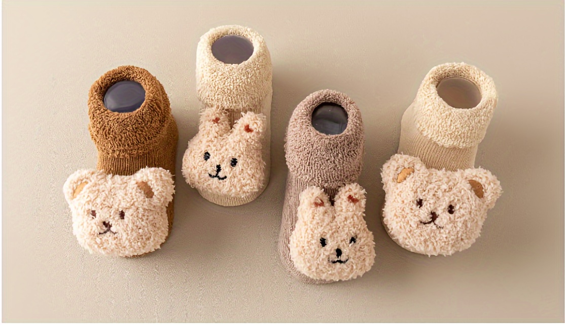Newborn Baby Socks Winter Thickened Baby Fleece Warm Mid-Calf Socks Cartoon Non-Slip Learning Floor Socks