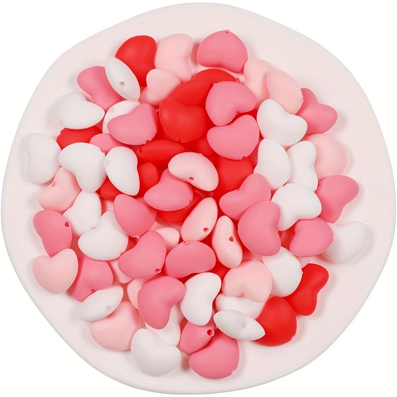 Hot Pink & White Heart Beads 20mm