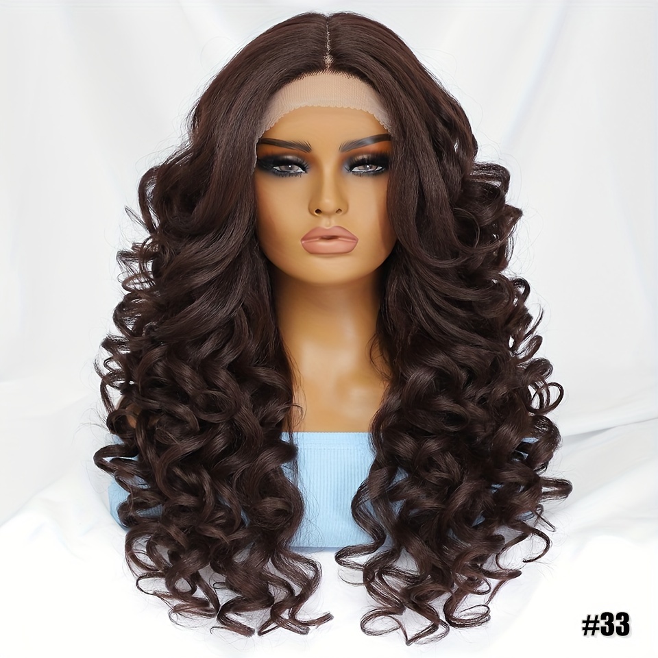 180 Density 13X4.5X1 Lace Front Curly Wigs Synthetic HD Lace Glueless T Part Water Wave Lace Wigs Burgundy Cosplay Heat Resistant 24inch Curly Wigs