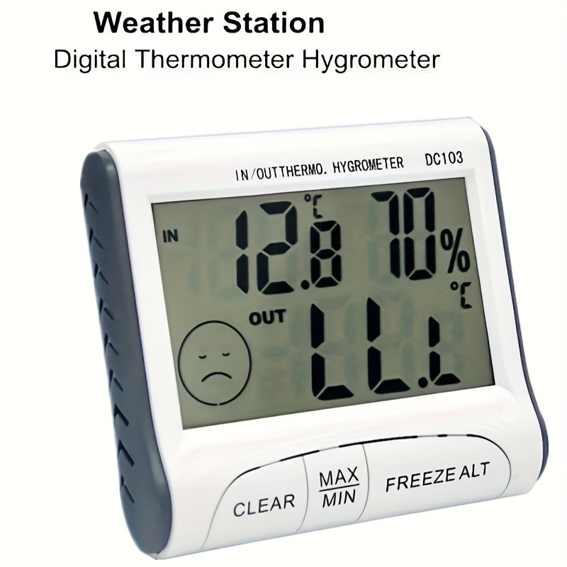 Digital Weather Station Thermometer Hygrometer Dc103 Temperature Humidity  Meter Lcd Indoor Outdoor Wired External Sensor Tester - Temu