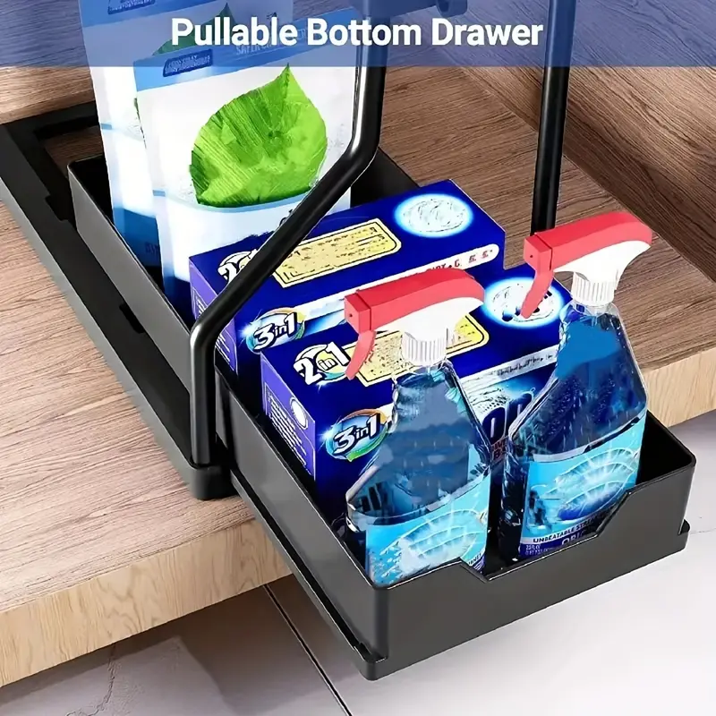 G-TING Under Sink Organizer 2 Tier, L Shaped Sliding Cabinet Basket  Organizer, Slide Out Under Cabinet Storage, Multi-Purpose Pull Out Cabinet