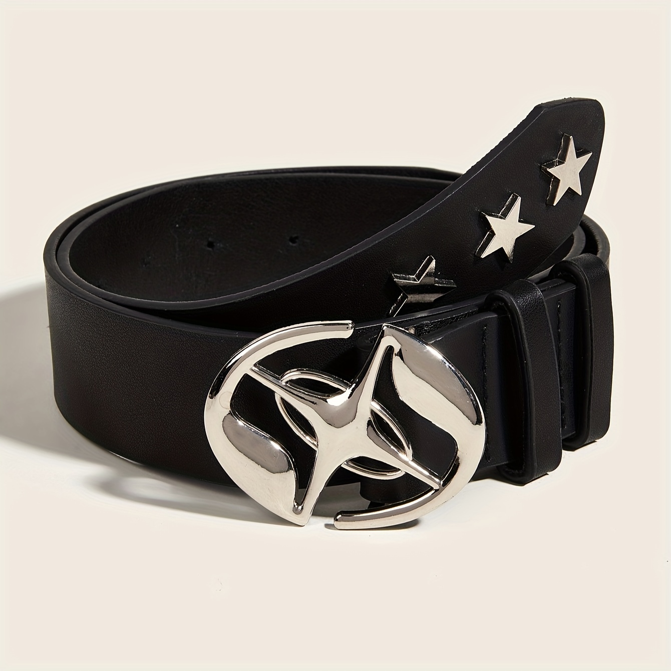 Golden Pentagram Buckle Belt Classic Solid Color Pu Leather Waist