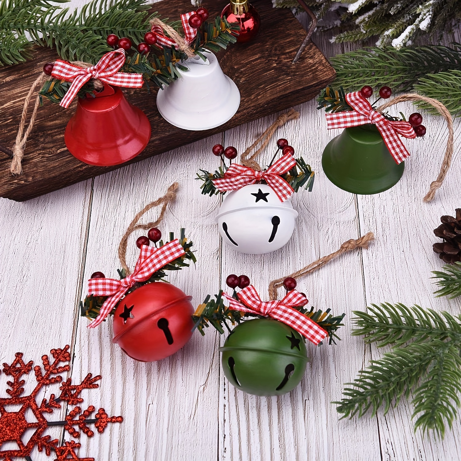 Merry Christmas Tree Jingle Bells Metallic Bell Ornament With Star Cutouts  Vintage Craft Bells For Wall