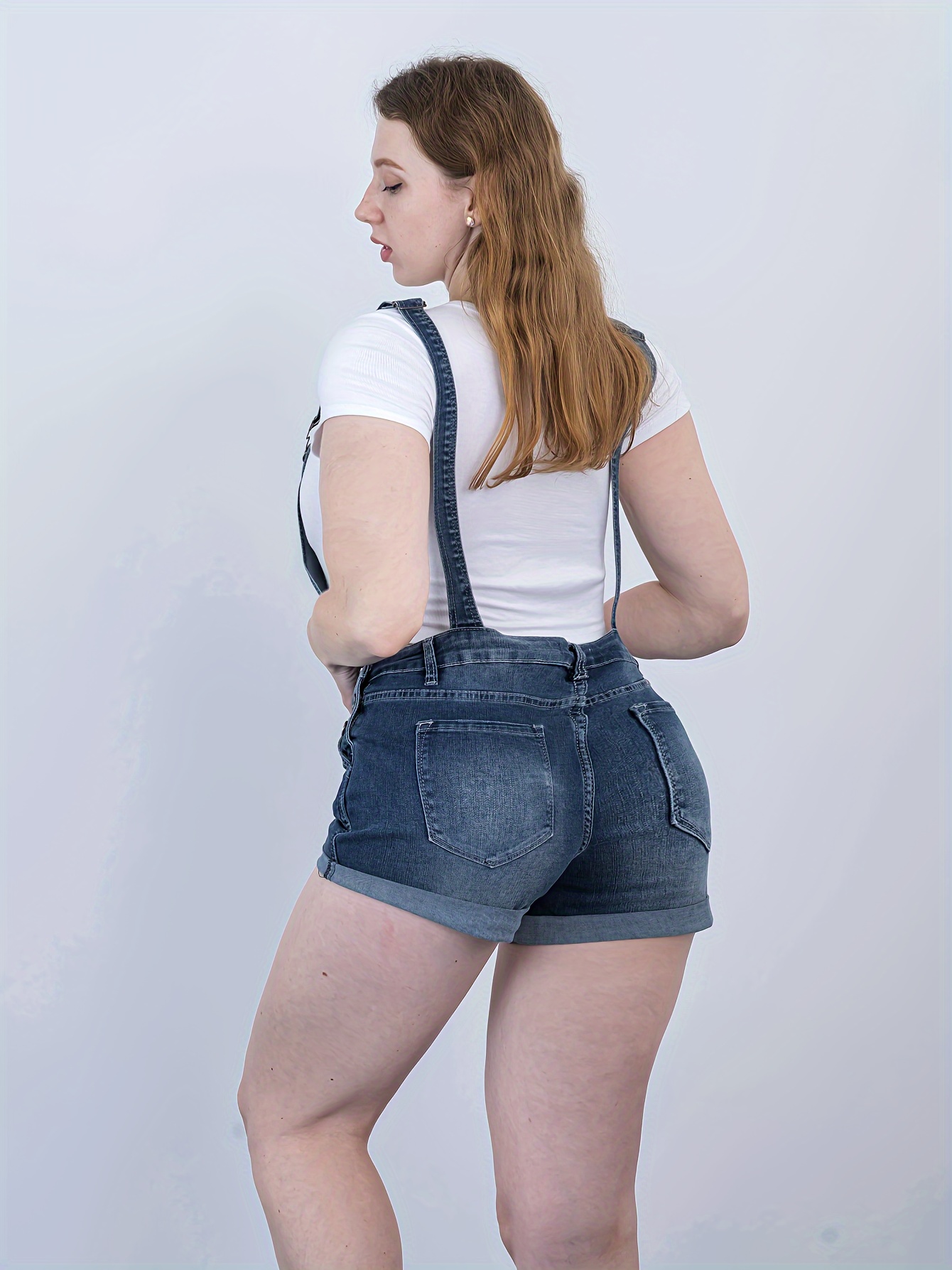 Ripped Denim Overall Shorts Plus Size Multi Pocket Women s - Temu