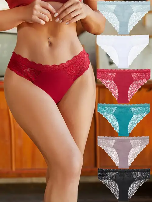 Sexy Lace Panties Low Cut Semi Sheer Bikini Panties Womens - Temu Canada