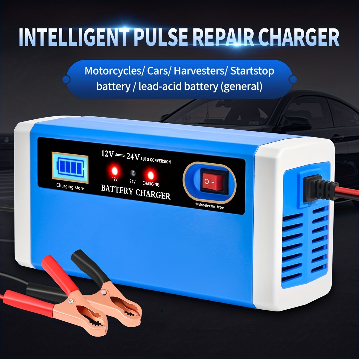 

10 Amp Car Battery Charger 12v And 24v Smart Fully Automatic Battery Charger Maintainer Trickle Charger For Motorcycle Lead Acid Batteries, Eu Socket