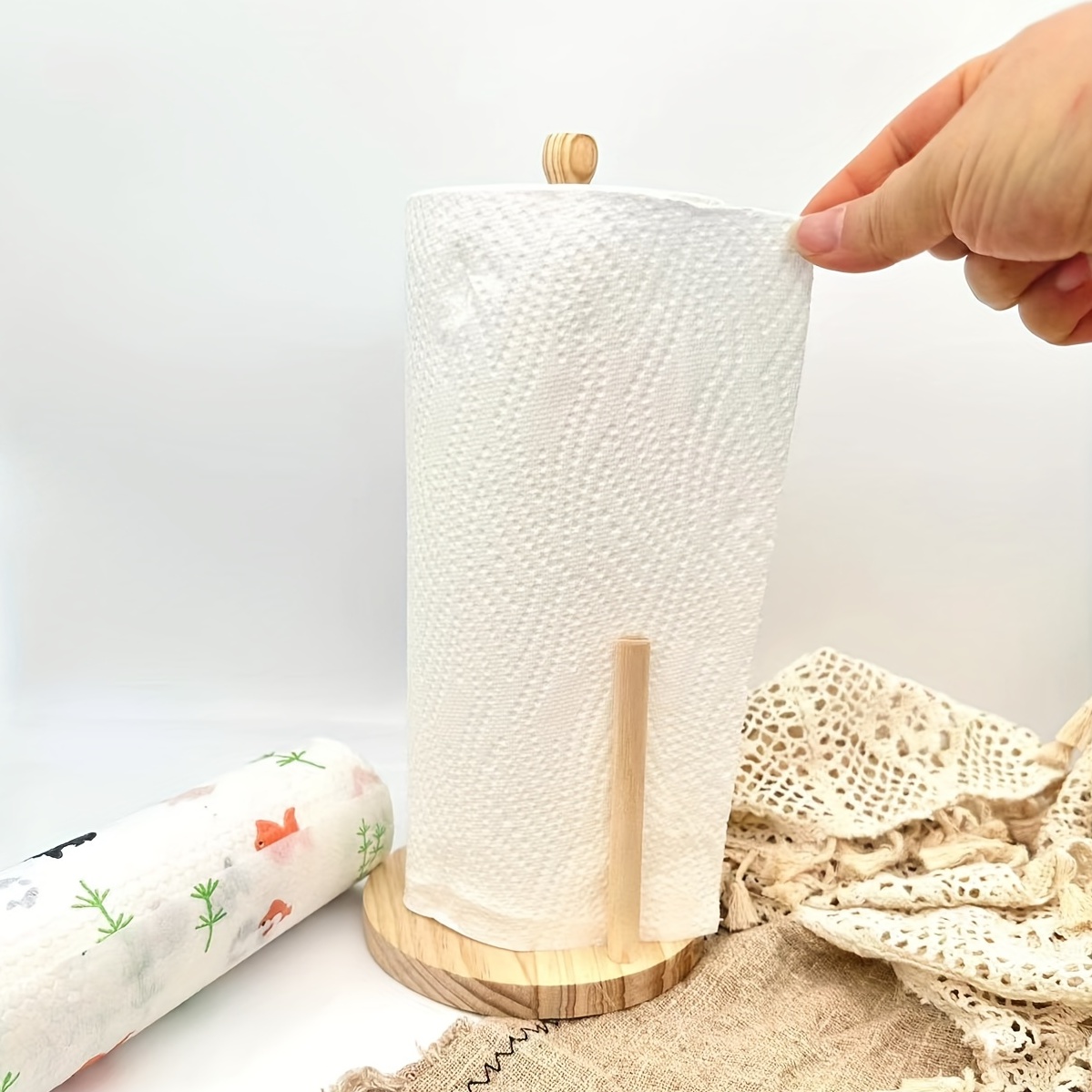 1 rouleau de serviettes en papier, porte-serviettes en papier en bois de  bambou pour comptoir