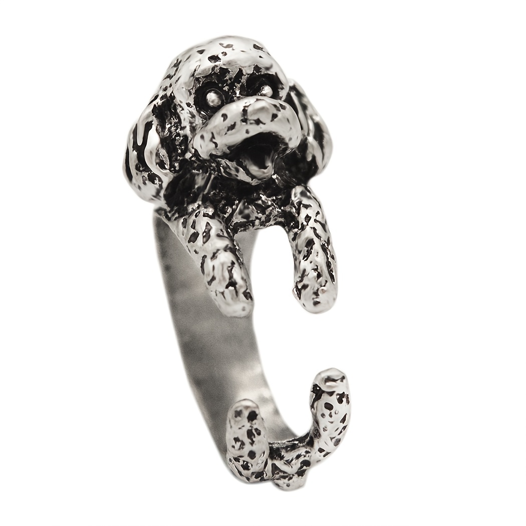 Pet Gift Boho Poodle Dog Animal Rings, Adjustable Statement