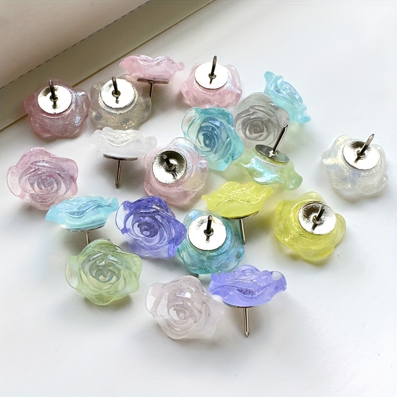 20 Pcs Resin Rose Flower Push Pin Colorful Flower Cork Board Pin