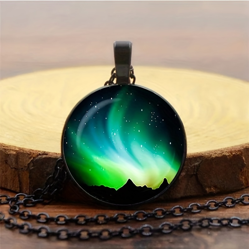 Northern Lights Glass Crystal Luminous Necklace Pendant Glowing Necklace  Glow In Dark Jewelry Astronomy Gift