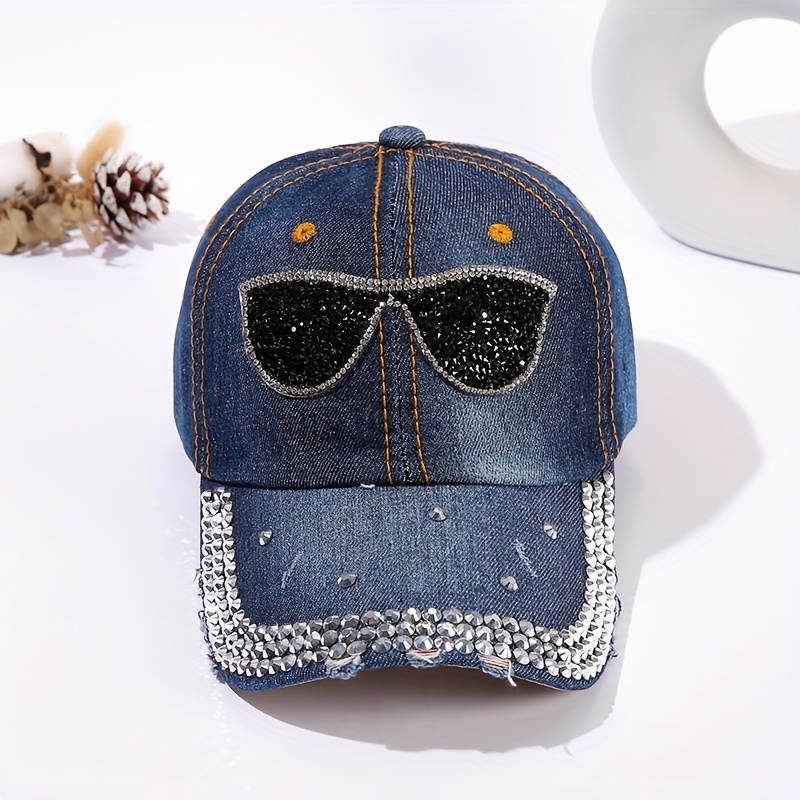 Women's Fashionable Rhinestone Chain Baseball For Sun Protection - Temu