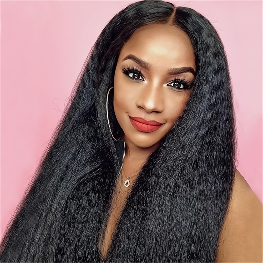 Kinky Straight U Part Hair Wigs 150% Density Yaki Straight - Temu