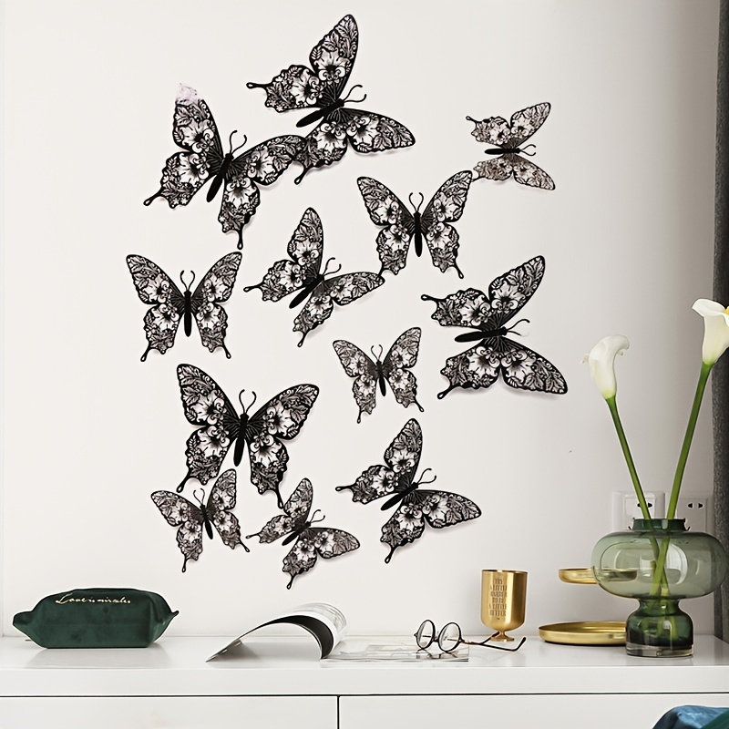 12pcs Black Butterfly Stickers Decorative DIY Butterfly Self adhesive Wall Stickers Wall Art Wall Sticker Decals For Room Home Nursery Decor