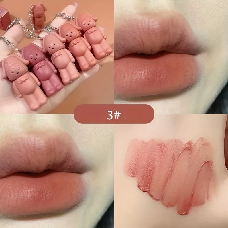Bear Keychain Lip Stain Velvet Matte Long Lasting Lip Mud