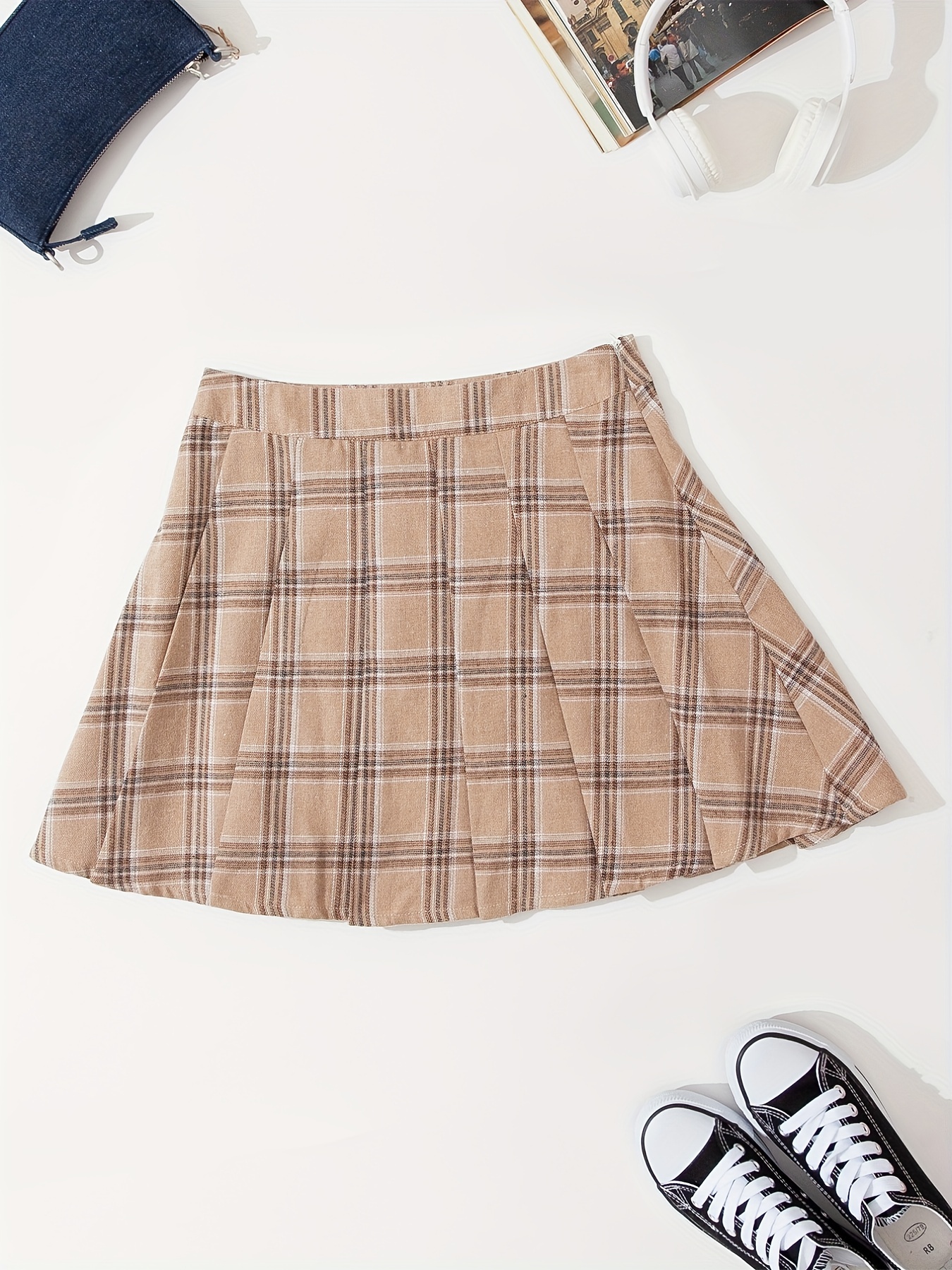 Tan plaid hotsell pleated skirt