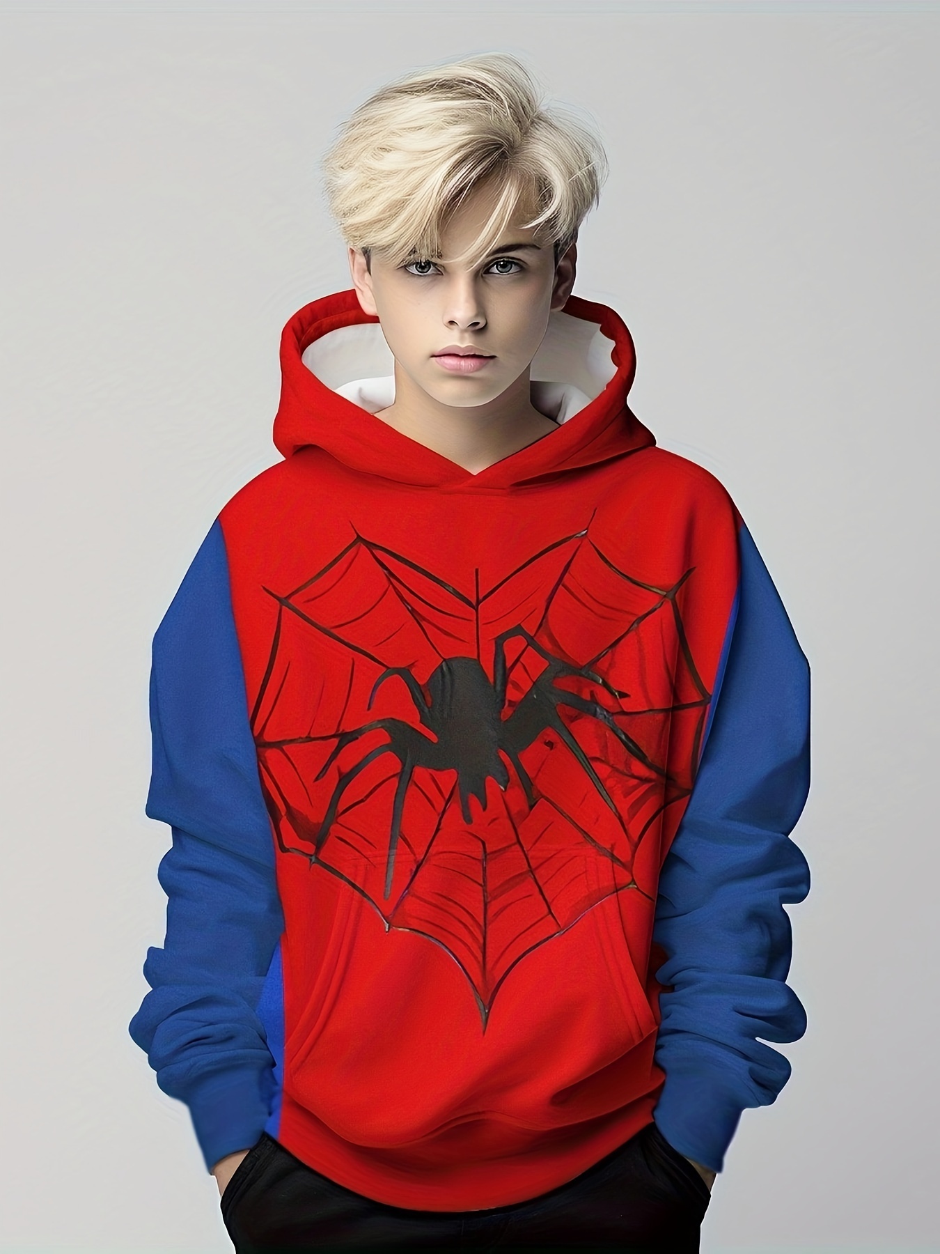 Heart Graphic Spider Web Pattern Hoodie Kids Casual Hooded Temu