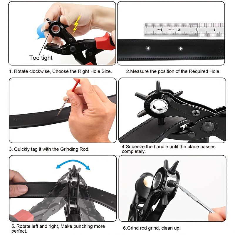 Leather Hole Punch Tool for Belt - Updated Hole Sizes Puncher for Belt,  Watch Band, Strap, Dog Collar, Saddle, Shoes, Fabric, DIY Home or Craft