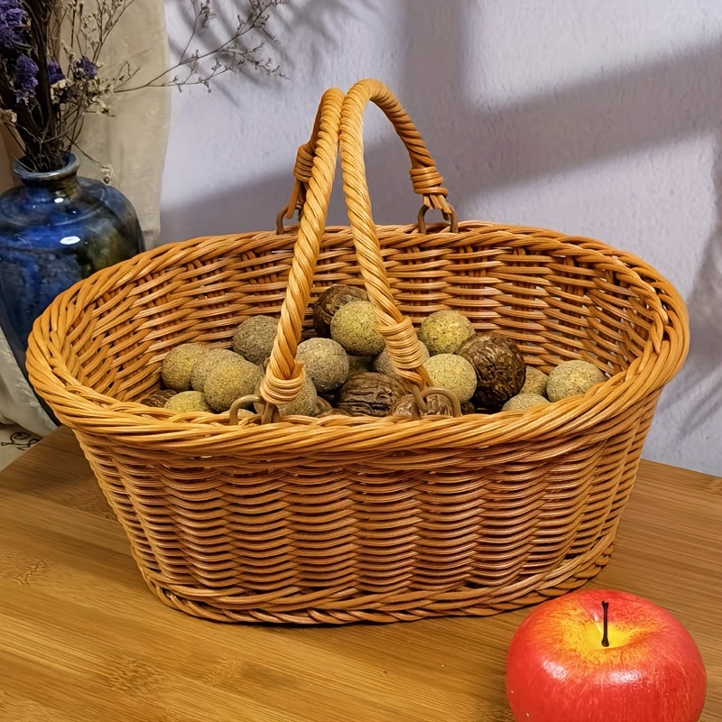 Flower Basket Fruit Basket Picnic Handheld Basket Kitchen Storage Basket  Handmade Wooden Basket Sundries Organization Basket Fruits Snacks Food  Basket
