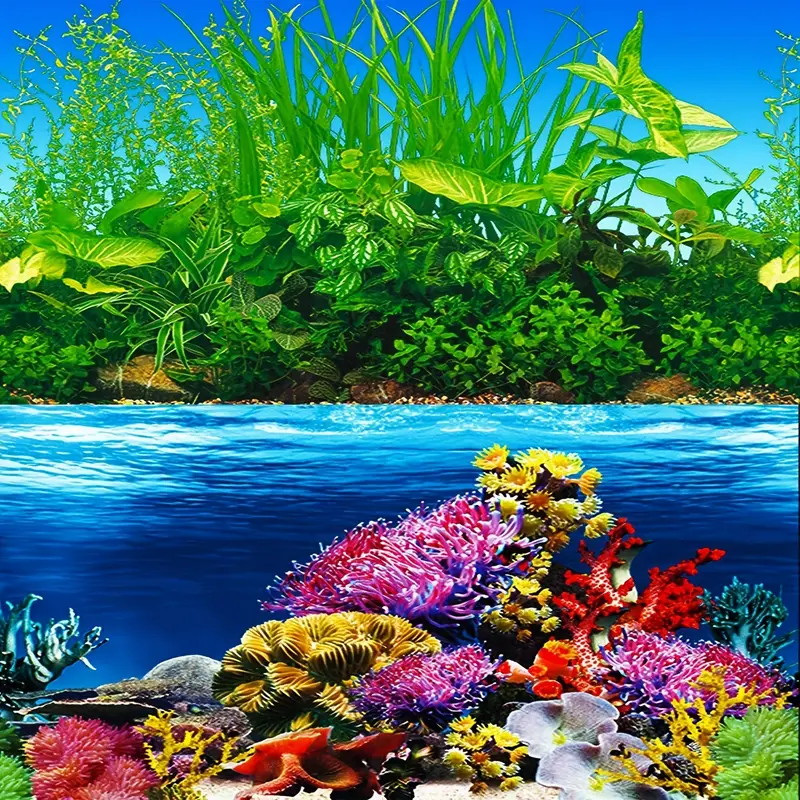 Fish Tank Background Paper Wallpaper 2 Sided Colorful Seaweed