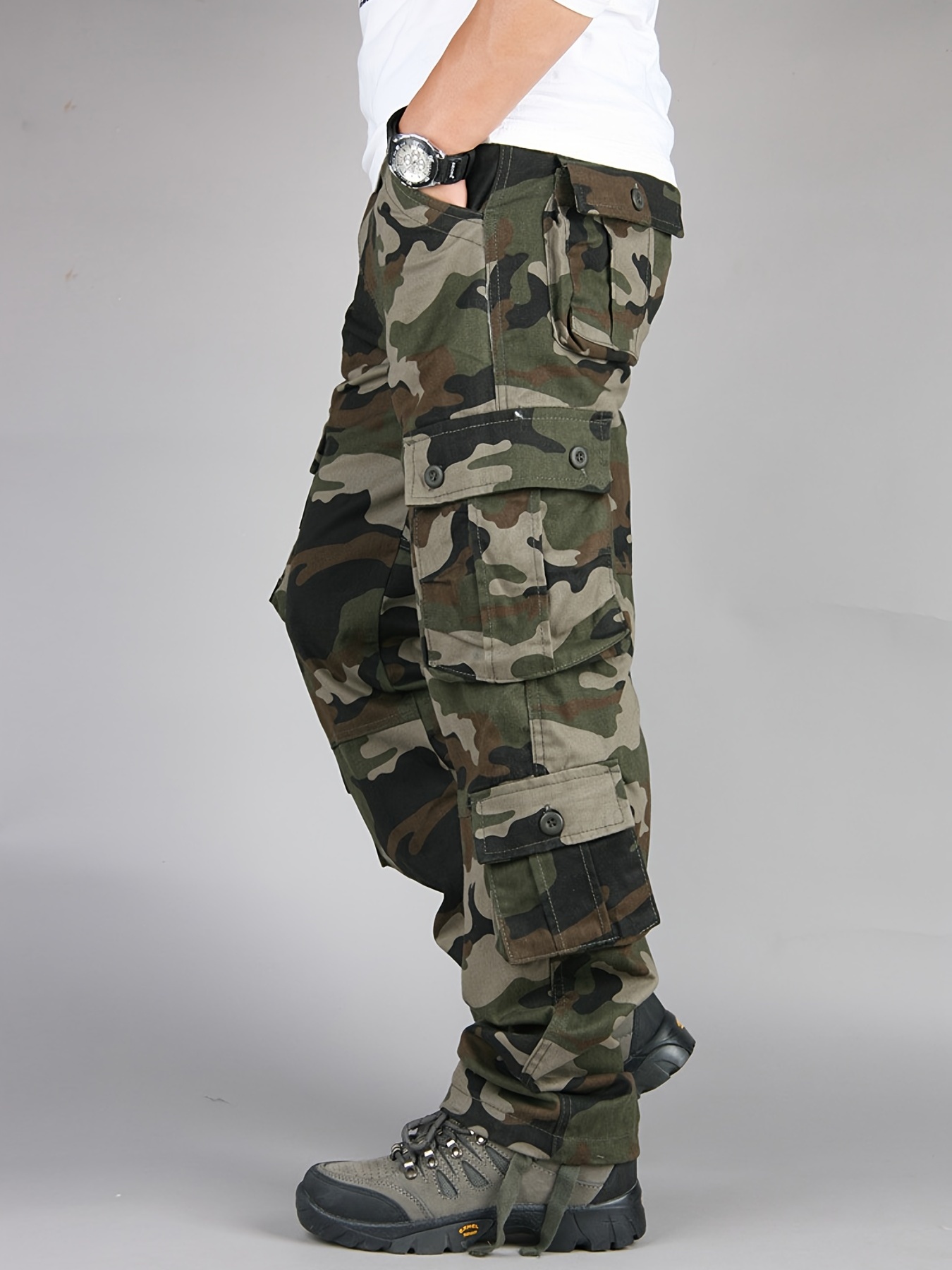 Pantalones Cargo De Pierna Recta De Camuflaje Para Hombre, Pantalones  Tácticos Militares Sueltos Con Bolsillo Con Solapa, Ropa Para Hombre