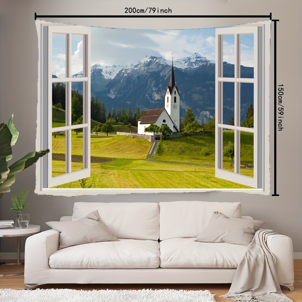 Fenster Landschaft Wandteppich Hängen Teen Zimmer Dekor Nette