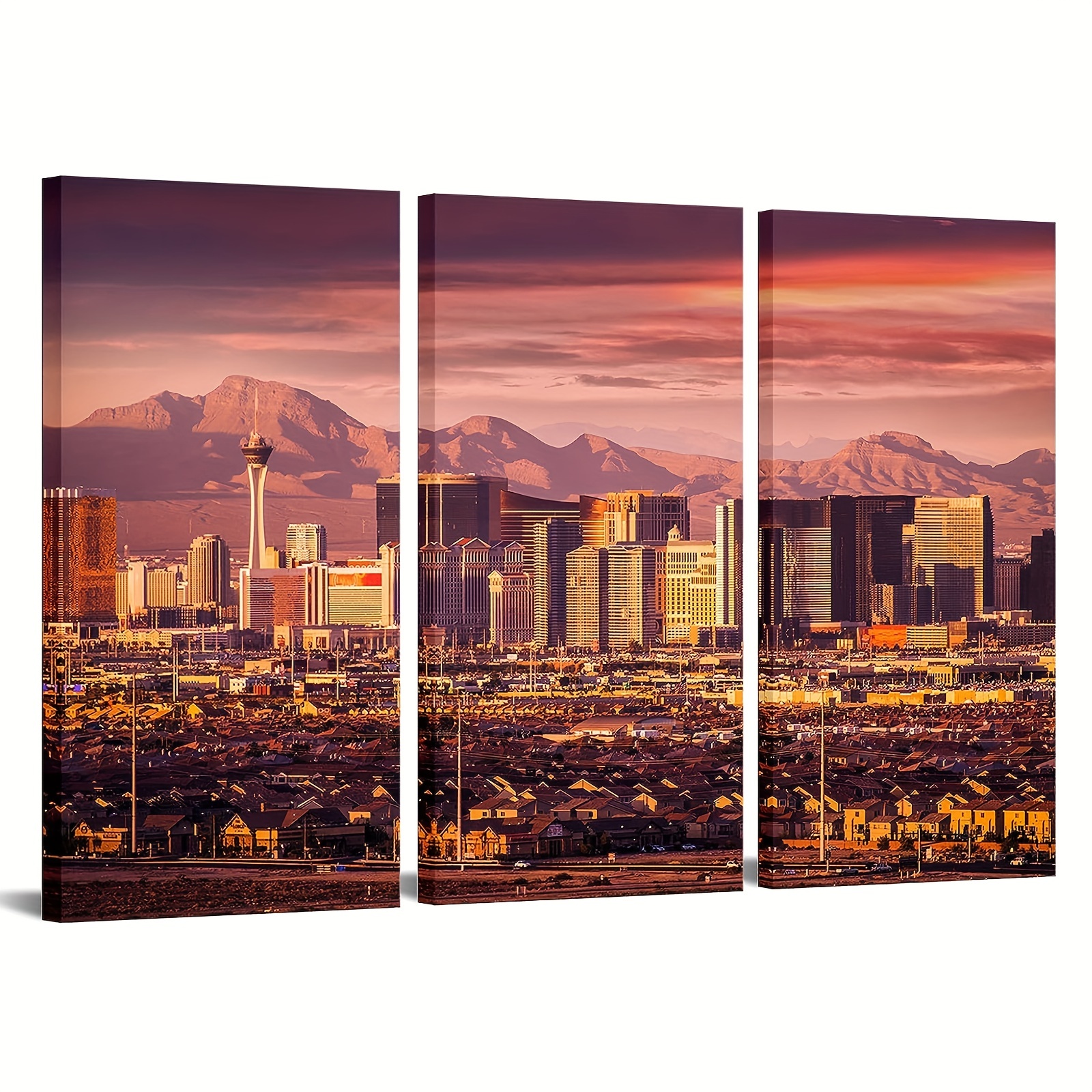  uoppoum Nevada Las Vegas Sunset Cityscape Wall Decor City Wall  Art, Canvas Print US Skyline Poster for Office Bedroom Living Room Picture  Painting Framed Ready to Hang(24x16 inches) : Everything Else