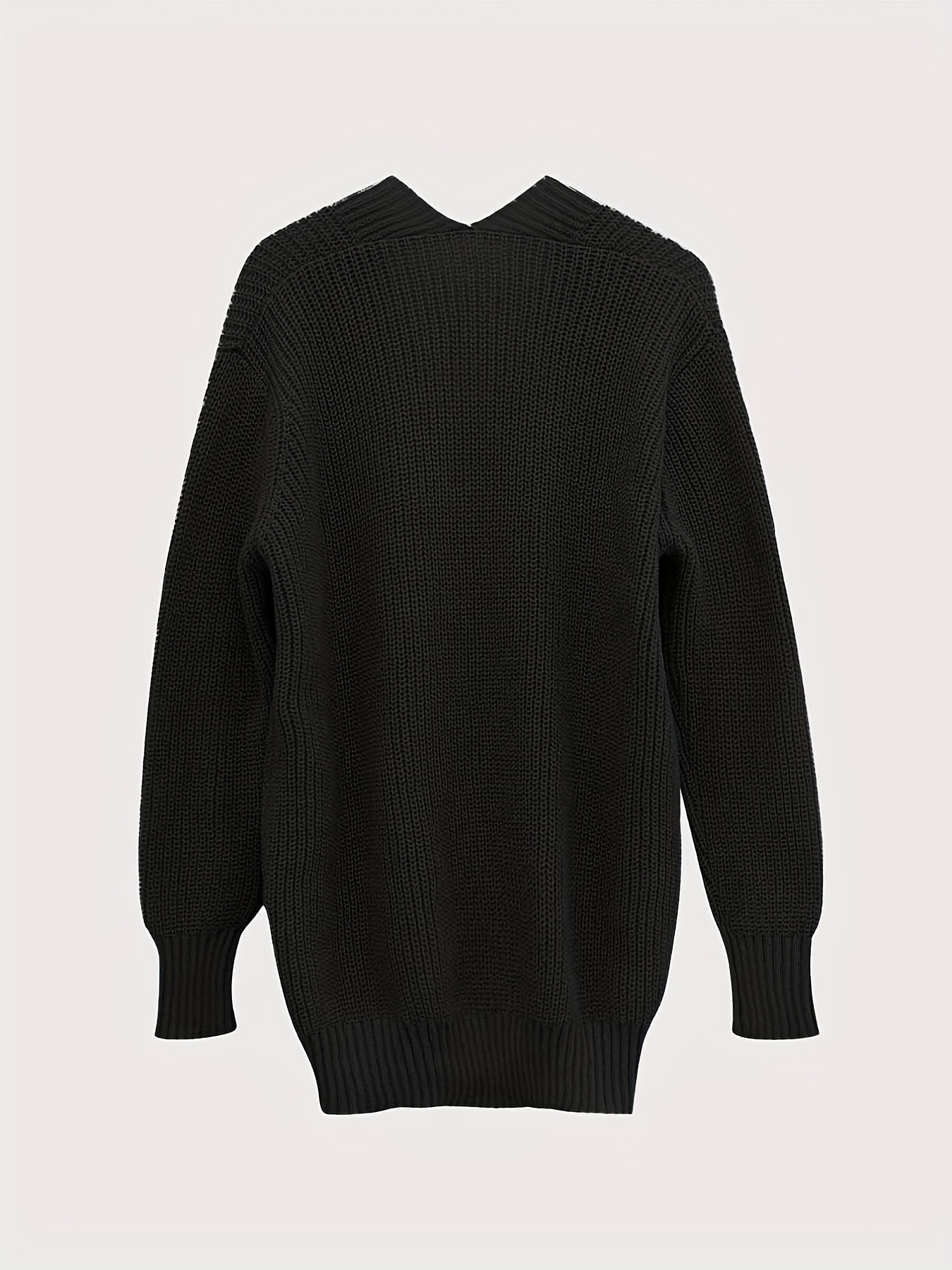 Solid Knit Cardigan Long Sleeve Sweater With Pockets