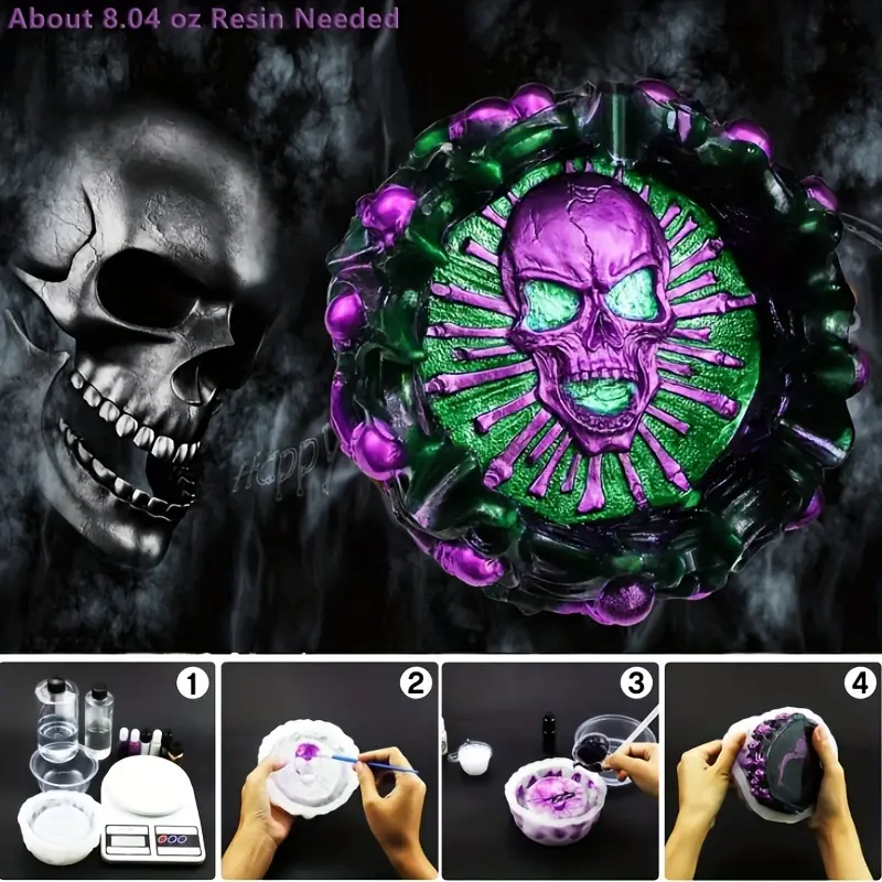 Resin Mold, Silicone Ashtray Mold Halloween Skull Diy Craft Gift