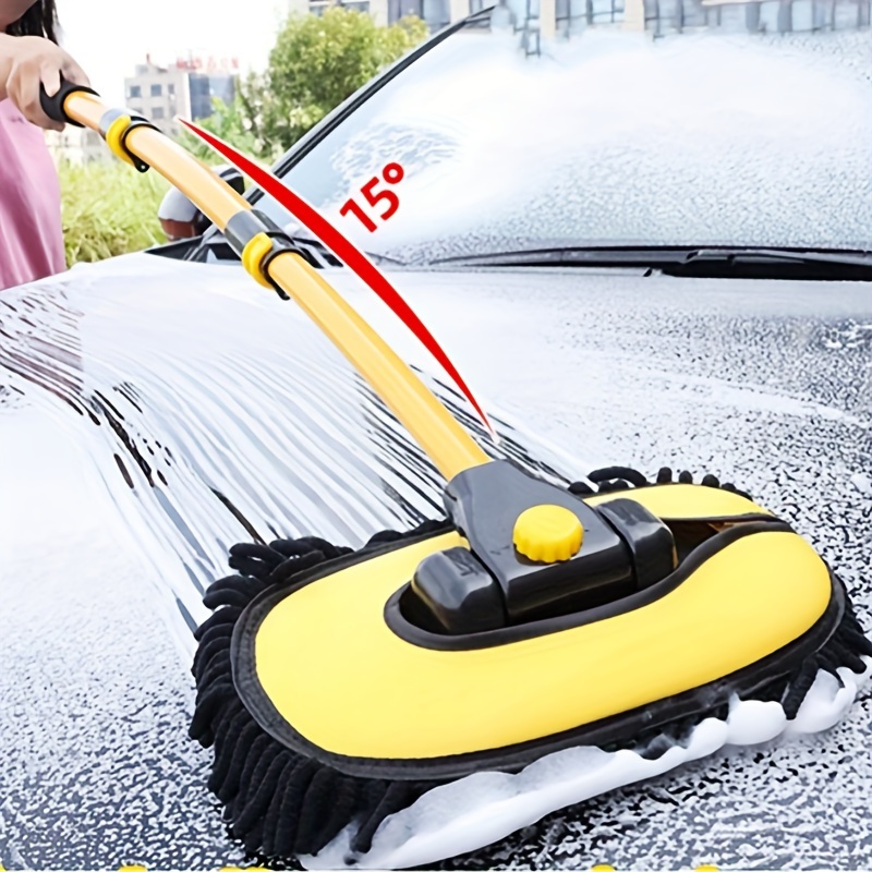 

15° Arc Car Wash Brush With Retractable Handle Car Mop With 2 Replacement Heads For Rv Truck Car Microfiber Extension Rod Car Brush Cleaning