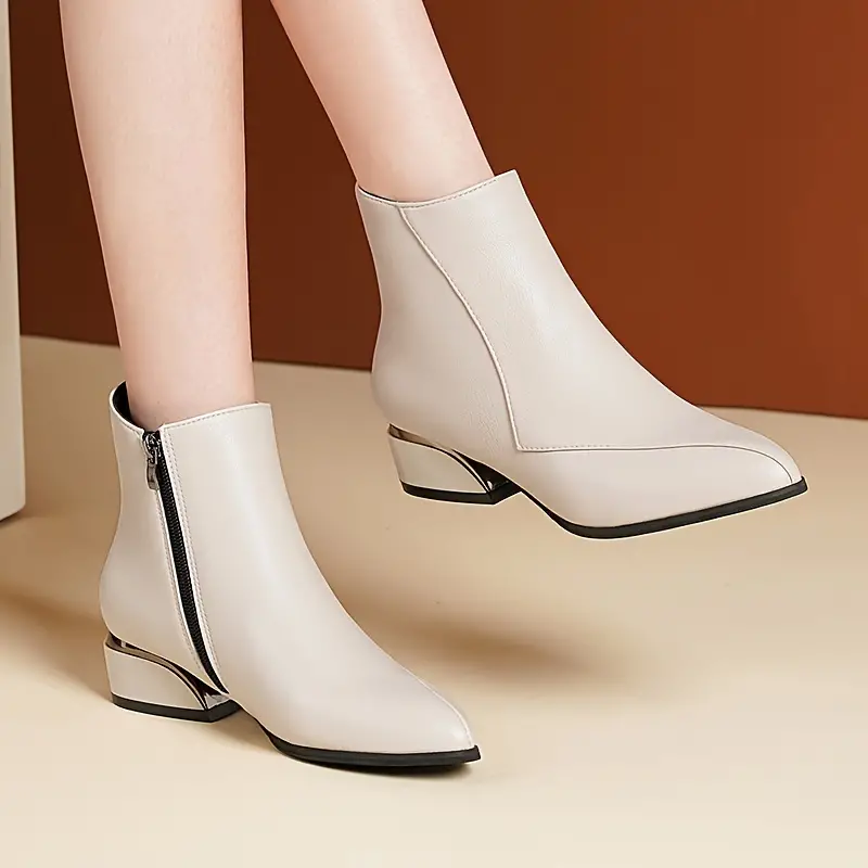 low heeled ankle boots women s chunky pointed toe stitching detalles 4