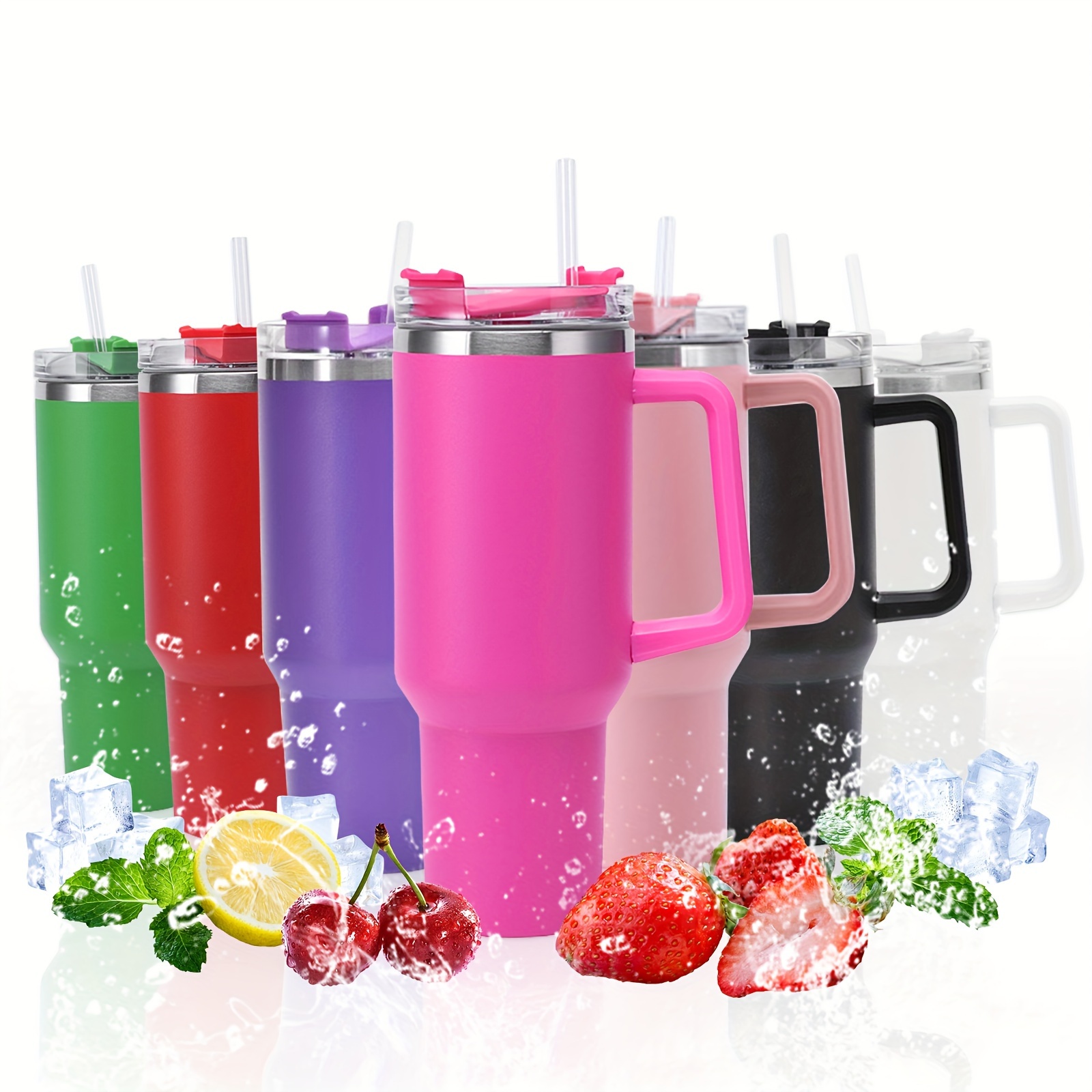 Straw Tumbler, Reusable Vacuum Tumbler With Straw, Insulated Double Wall  Stainless Steel Cup Handle And Vacuum Flask, Handy Cup For  Restaurants/cafes - Temu